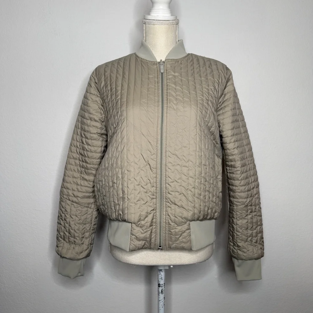 Lululemon Non Stop Bomber Jacket Raw Linen Reversible Quilted Nylon Size 10